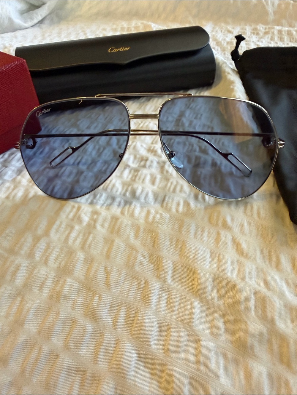 Cartier Men's Silver Frame Sunglasses with Blue Lenses - Picture 13 of 17